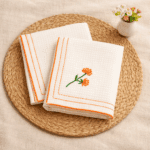 Handloom White Honey Comb Hand Kerchief (Set of 2)
