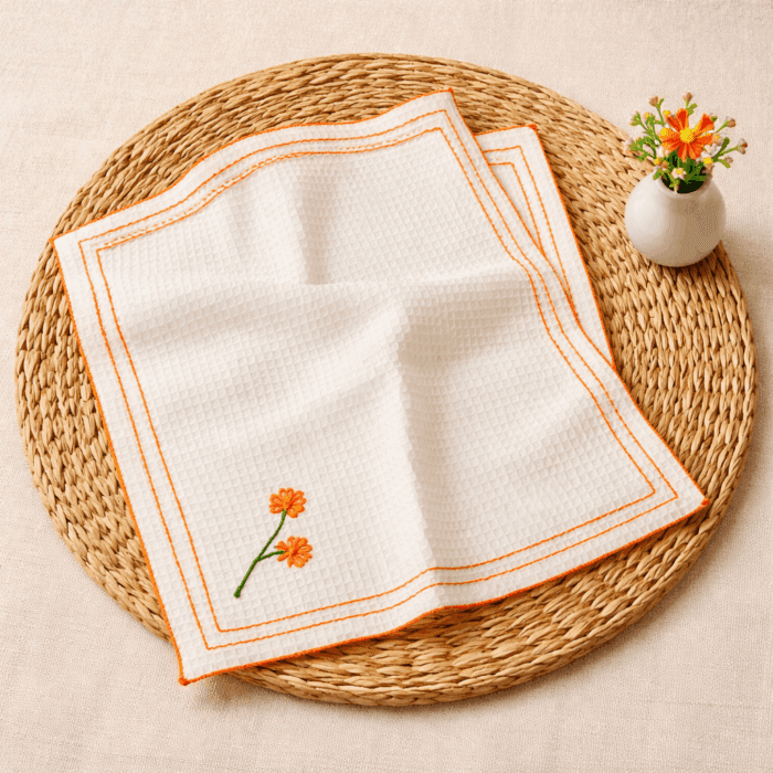 Handloom White Honey Comb Hand Kerchief (Set of 2) - Image 3
