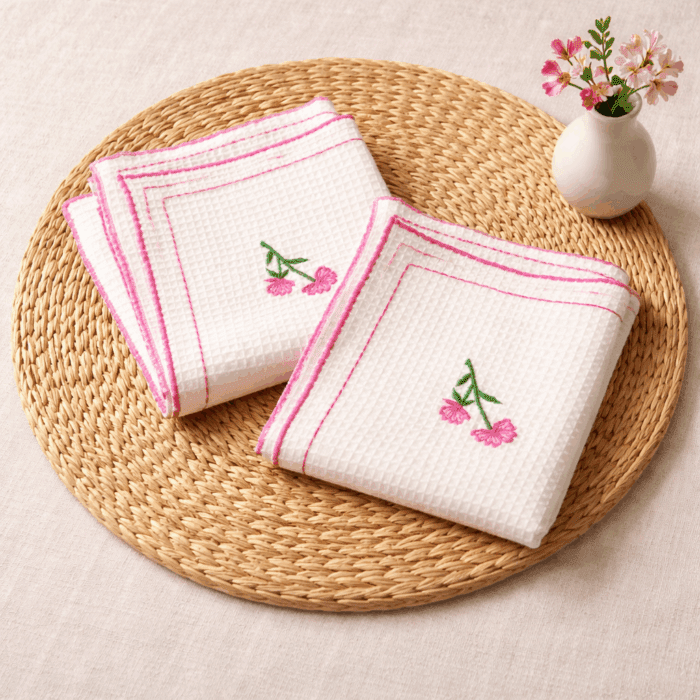 kerchief5(1) Handloom White Honey Comb Hand Kerchief (Set of 2) - Image 1