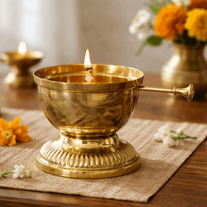 Pure Brass Oil Lamp with Wick - Image 2