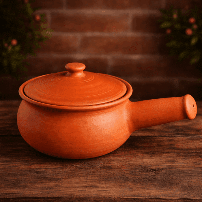 pot10(1) Handmade Unglazed Clay Saucepan with Lid – 1.5L | Earthen Wok | Clay Skillet | Curry & Fry Pan - Image 1