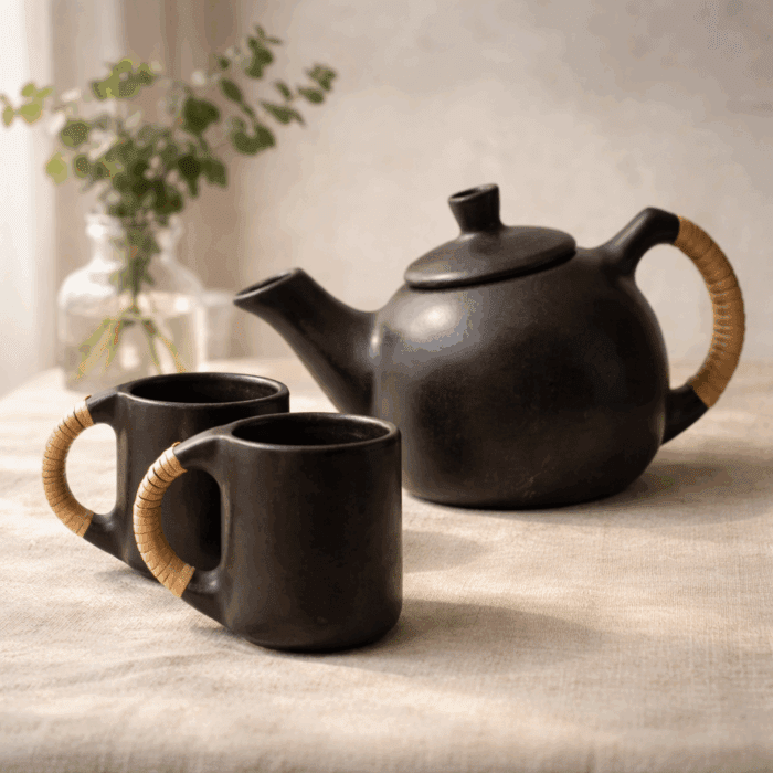 tea set1(1) Longpi Black Pottery Tea Set || Tea Pot & Mugs - Image 1