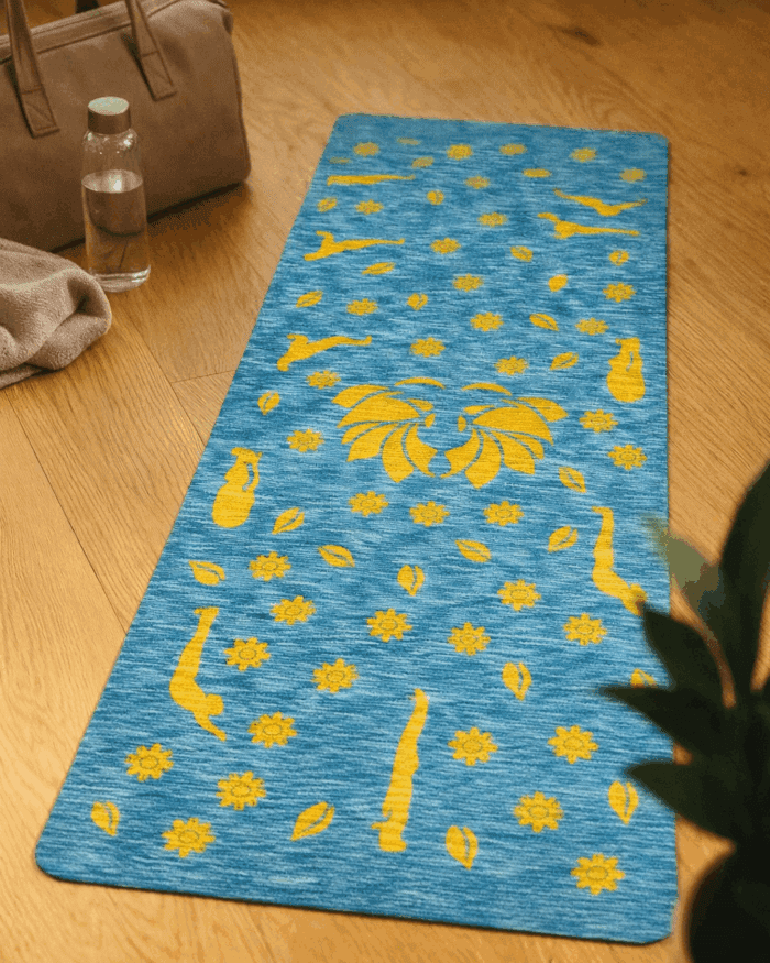 yogamat1(1) Pure Cotton Handwoven Blue Yoga & Multipurpose Mat - Image 1