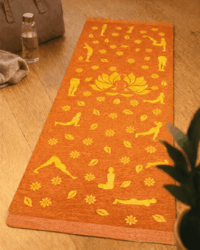 yogamat4(1) Pure Cotton Handwoven Orange Yoga & Multipurpose Mat - Image 1