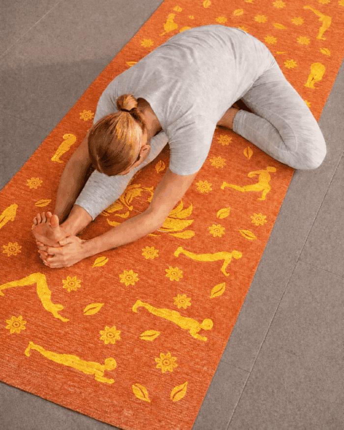 Pure Cotton Handwoven Orange Yoga & Multipurpose Mat - Image 2