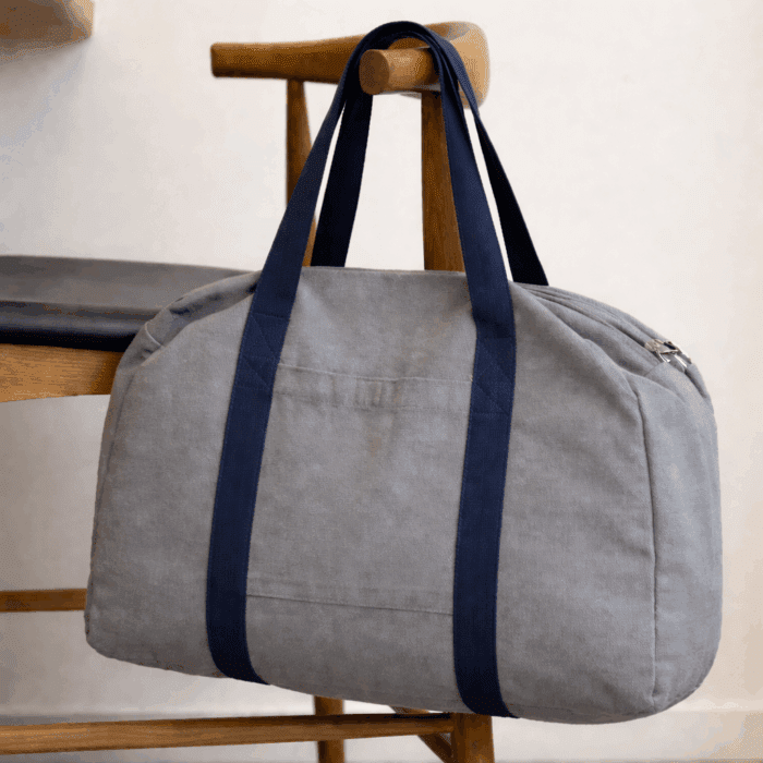Grey Travel Tote Bag with Navy Blue Strap - Image 2