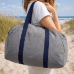 Grey Travel Tote Bag with Navy Blue Strap - Image 3