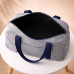 Grey Travel Tote Bag with Navy Blue Strap - Image 4