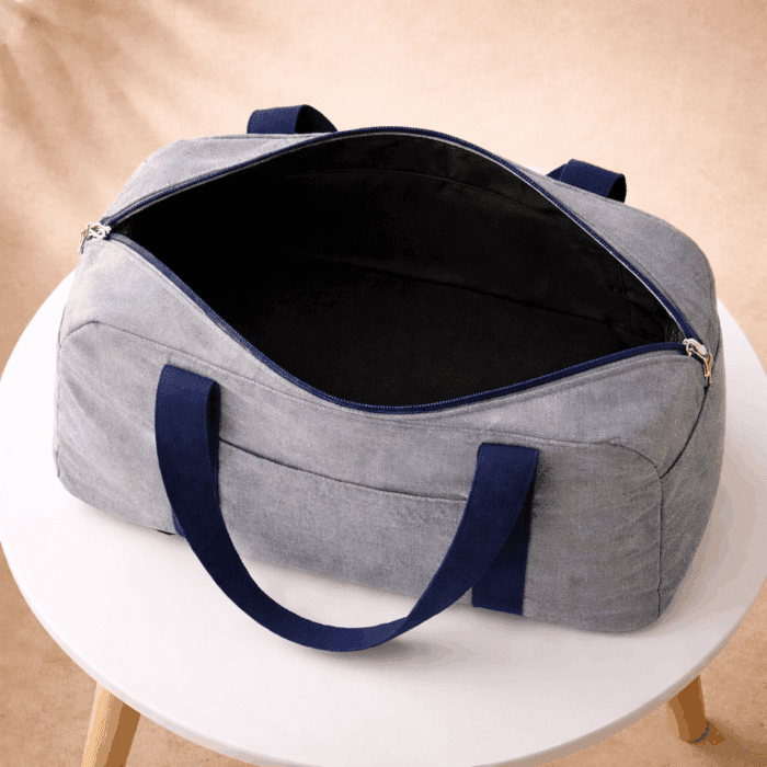 Grey Travel Tote Bag with Navy Blue Strap - Image 4