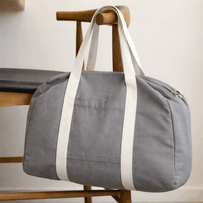 Grey Travel Tote Bag with White Strap - Image 2