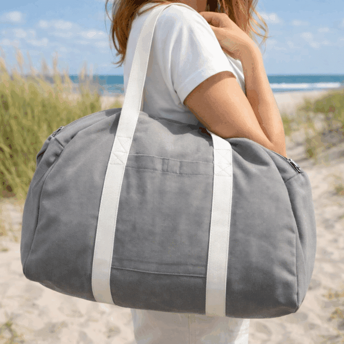 Grey Travel Tote Bag with White Strap - Image 3