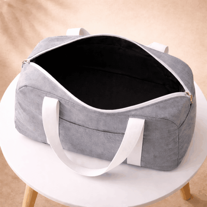 Grey Travel Tote Bag with White Strap - Image 4