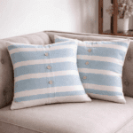 Premium Handloom Cotton light blue & white Cushion Cover Set of 2(16×16 inches)