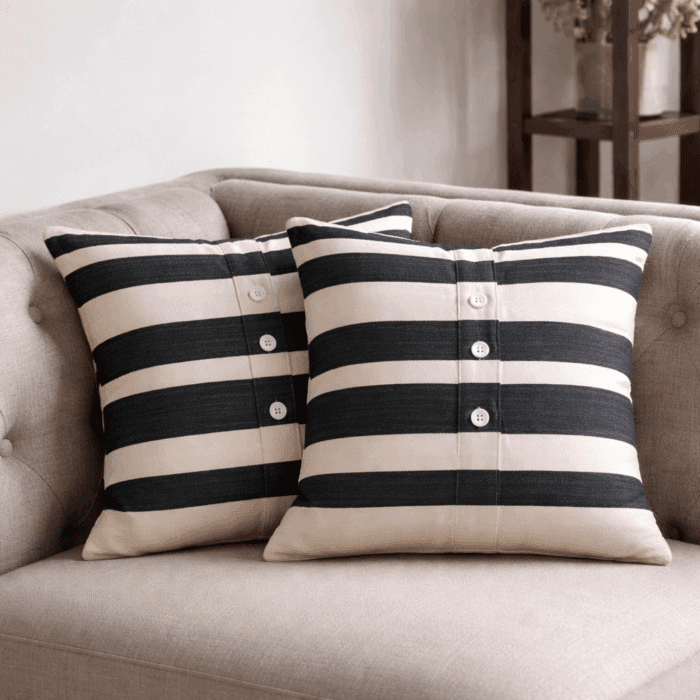 cc11(1) Premium Handloom Cotton black & white Cushion Cover Set of 2(16×16 inches) - Image 1