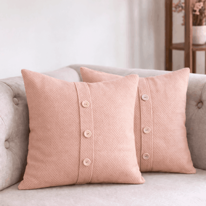 cc15(1) Premium Handloom Cotton Peach Cushion Cover Set of 2(16×16 inches) - Image 1