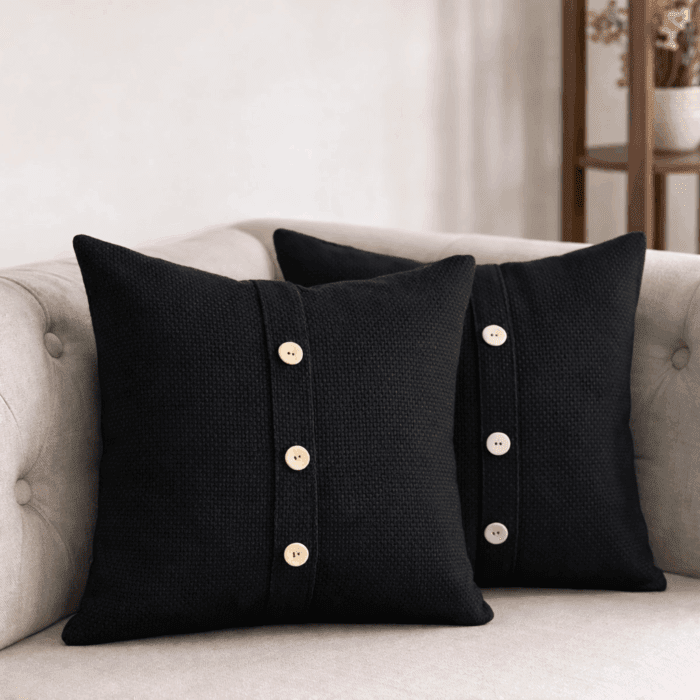 cc16(1) Premium Handloom Cotton Black Cushion Cover Set of 2(16×16 inches) - Image 1