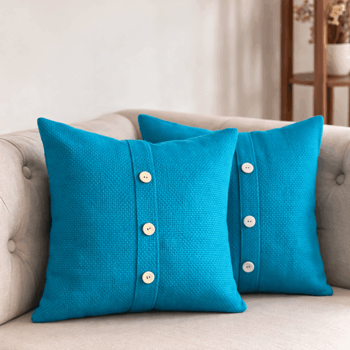 cc18(1) Premium Handloom Cotton Blue Cushion Cover Set of 2(16×16 inches) - Image 1
