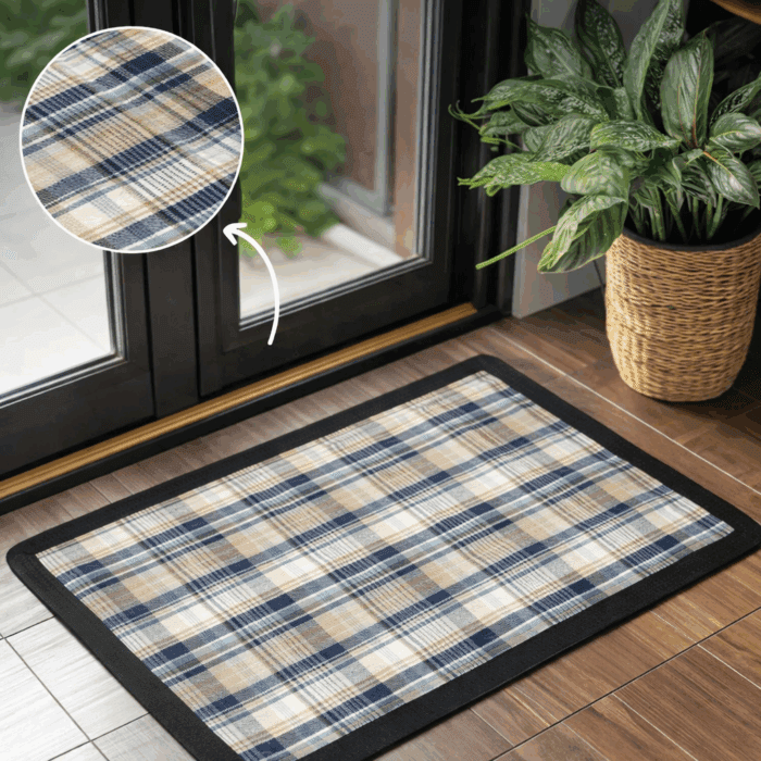 Handloom Cotton Check Door Mat - 20 x 30 Inches - Image 2