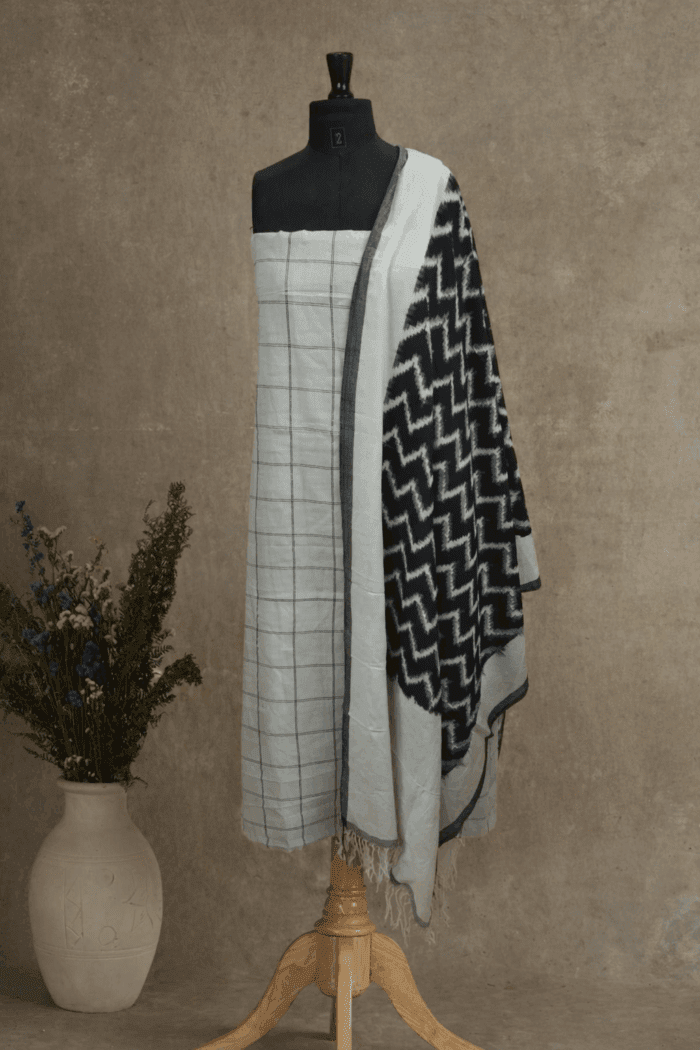 salwar 3(1) Black & White 3-Piece Cotton Unstitched Salwar Set - Image 1