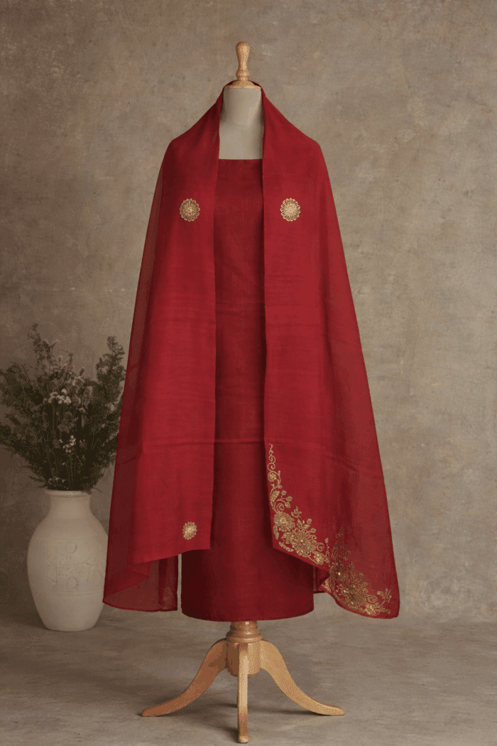 salwar 4(1) 3-Piece Cotton Unstitched Salwar Set with Embroidery Dupatta - Image 1