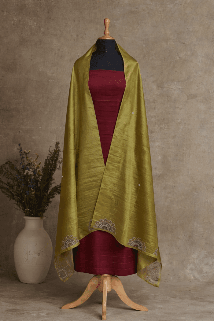 salwar 5(1) 3-Piece Cotton Unstitched Salwar Set with Embroidery Dupatta - Image 1