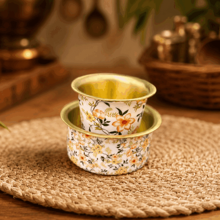 CUP1(1) Floral Brass Coffee Davara Set - Image 1
