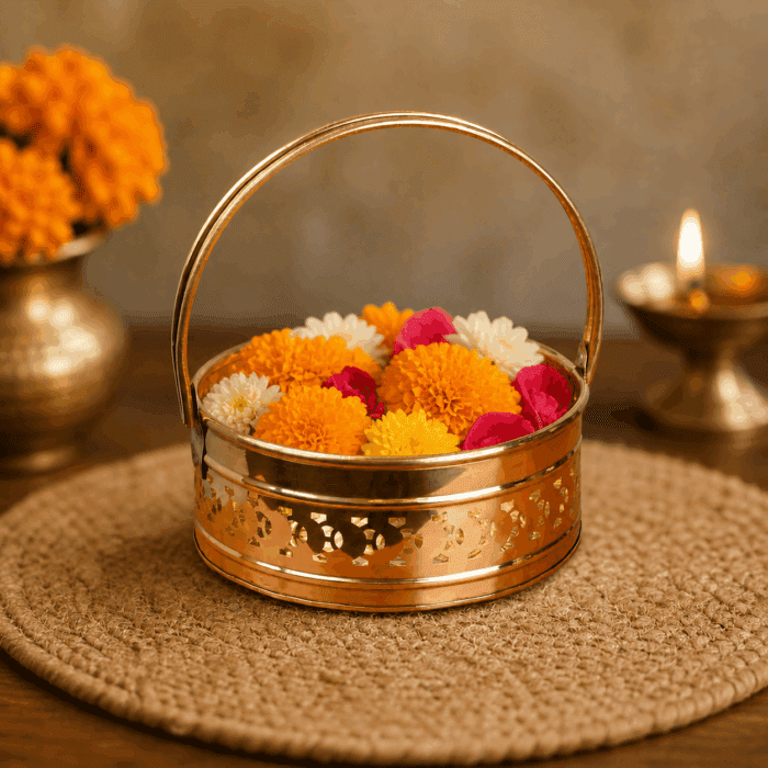 Handcrafted Round Pooja Basket - Image 2