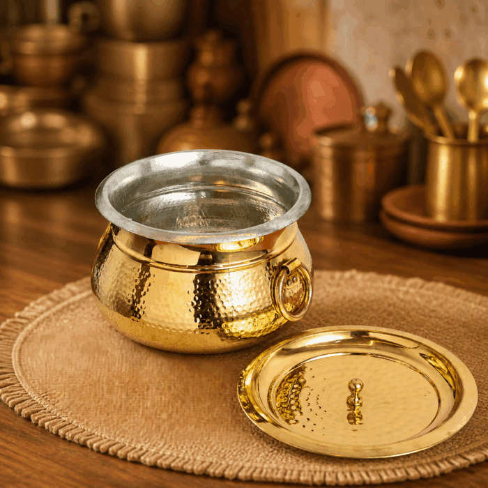 Brass Cooking/Serving Pot with Lid & Handles - Image 2