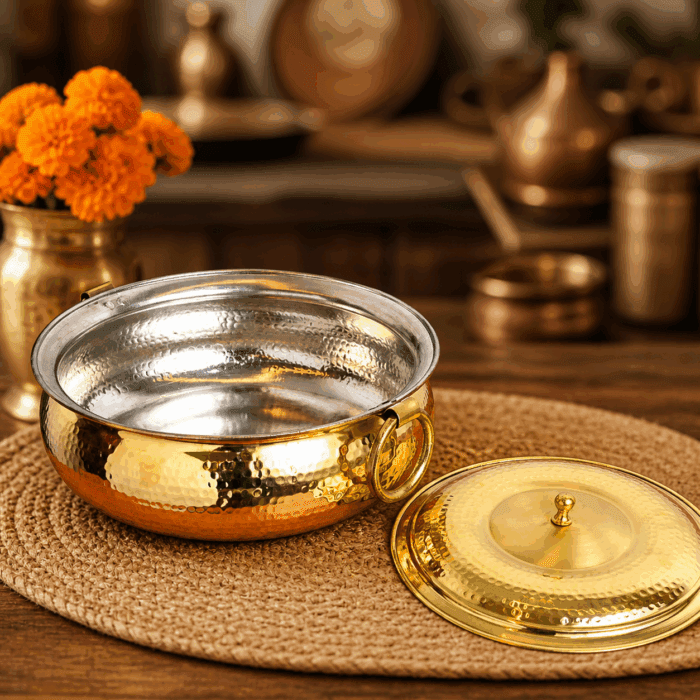 Hammered Brass Mughlai Pot with Tin Coating - Image 2