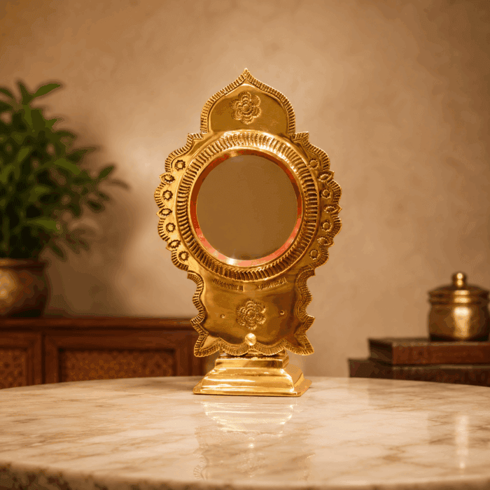 fixed stand 10(1) Authentic Aranmula Kannadi | Handmade Metal Mirror 3-Inch - Image 1