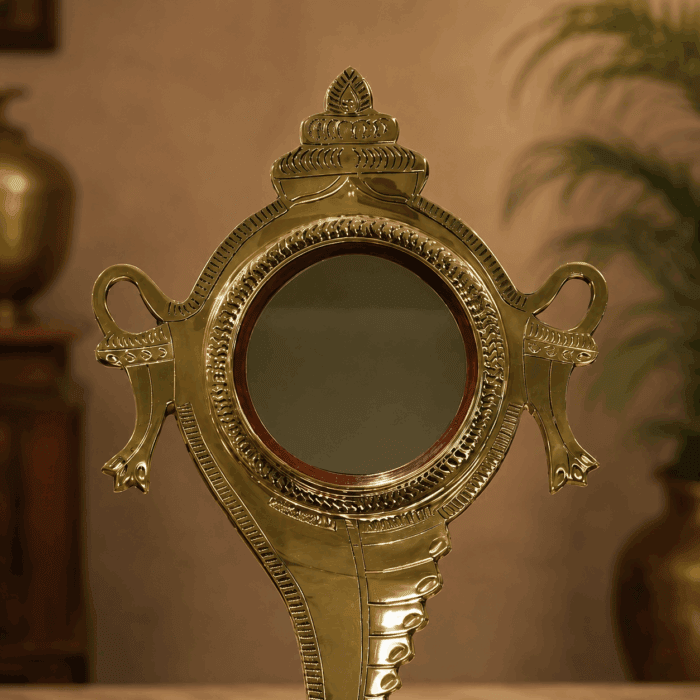 Aranmula Kannadi with Wooden Base | Authentic 3" Traditional Handcrafted Metal Mirror from Kerala - Image 2