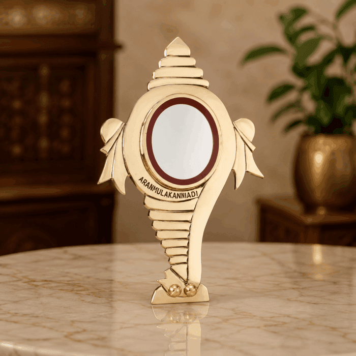 fixed stand 12(1) Authentic Aranmula Kannadi Peedom Model | Handmade Metal Mirror from Kerala 4-Inch - Image 1