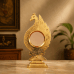 Authentic Aranmula Kannadi – Round Peacock Frame with Stand | Handcrafted Kerala Metal Mirror 2.5-Inch