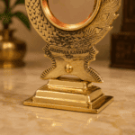 Authentic Aranmula Kannadi – Round Peacock Frame with Stand | Handcrafted Kerala Metal Mirror 2.5-Inch - Image 3