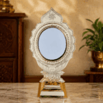 Aranmula Kannadi (Metal Mirror) – Floral Design Frame with Stand | Authentic Handcrafted Kerala Mirror 6 Inch