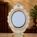 Aranmula Kannadi (Metal Mirror) – Floral Design Frame with Stand | Authentic Handcrafted Kerala Mirror 6 Inch - Image 2