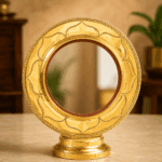 Authentic Round Model Aranmula Kannadi with Fixed Stand | Handmade Kerala Metal Mirror 5.5 Inch - Image 2