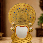 The Royal Kathakali Face Model Aranmula Kannadi with Fixed Stand | Authentic Handcrafted Kerala Metal Mirror 5.5 Inch - Image 2