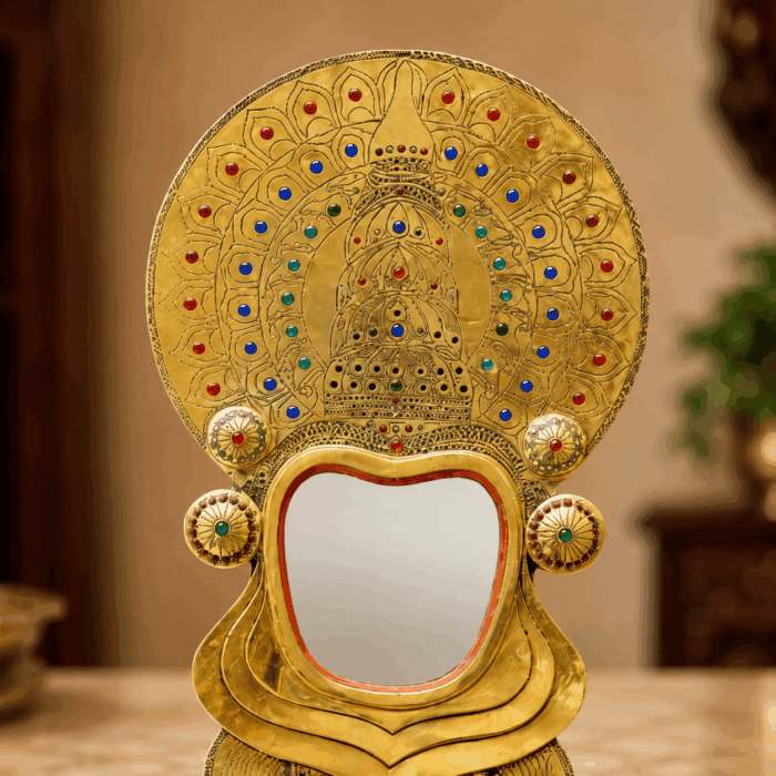 The Royal Kathakali Face Model Aranmula Kannadi with Fixed Stand | Authentic Handcrafted Kerala Metal Mirror 5.5 Inch - Image 2