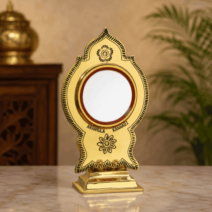 fixed stand 3(1) Traditional Premium Aranmula Kannadi | Authentic 2.5" Handcrafted Metal Mirror from Kerala - Image 1