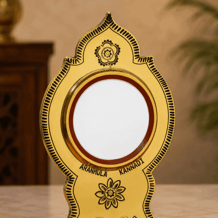 Aranmula Kannadi – Authentic Traditional Handcrafted Metal Mirror with Back Stand from Kerala - 2.5" - Image 2