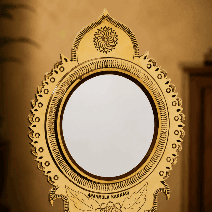 Aranmula Kannadi – Authentic 3" Traditional Handcrafted Metal Mirror with Back Stand from Kerala - Image 2