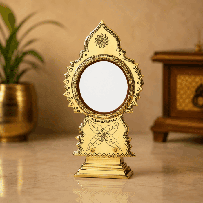 fixed stand 5(1) Traditional Kerala Aranmula Kannadi | Premium Authentic Handmade Metal Mirror 4-Inch - Image 1