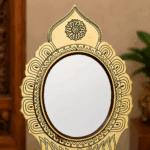 Aranmula Kannadi – Floral Design Frame with Stand | Authentic Handcrafted Kerala Metal Mirror – 6 Inch - Image 2