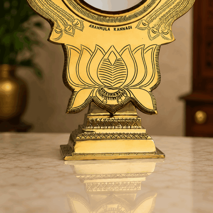 Authentic Double-Sided Peacock Model Aranmula Kannadi | Handmade Kerala Metal Mirror with Fixed Stand 5.25-Inch - Image 3