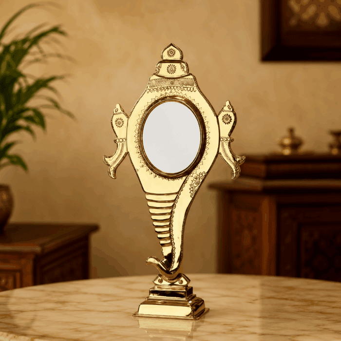 fixed stand 9(1) Authentic Aranmula Kannadi Shank Model with Peedom | Handmade Metal Mirror from Kerala 5-Inch - Image 1