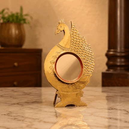 Peacock Model Aranmula Kannadi with Back Stand | Authentic Traditional Handcrafted Metal Mirror from Kerala - 2.5"