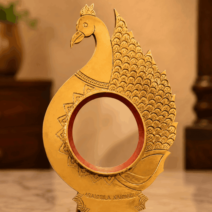 Peacock Model Aranmula Kannadi with Back Stand | Authentic Traditional Handcrafted Metal Mirror from Kerala - 2.5" - Image 2