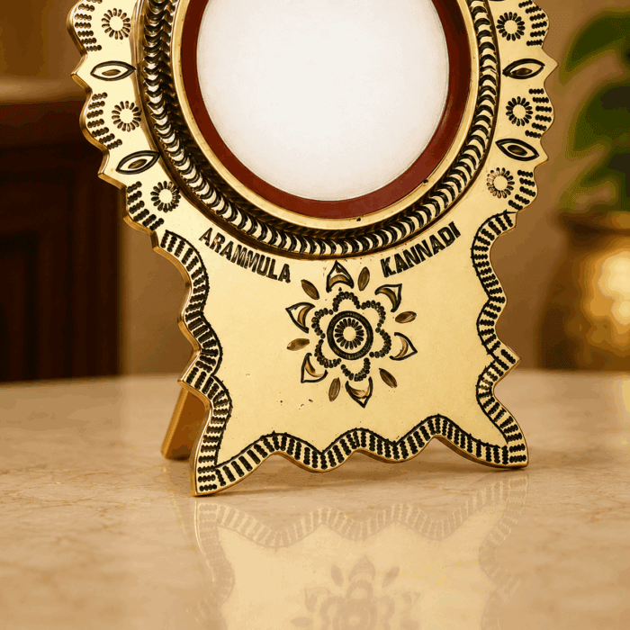 Aranmula Kannadi – Authentic 3" Traditional Handcrafted Metal Mirror with Back Stand from Kerala - Image 3