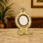 Aranmula Kannadi – Round Frame with Back Stand | Authentic Traditional Handcrafted Metal Mirror from Kerala - 2.75"